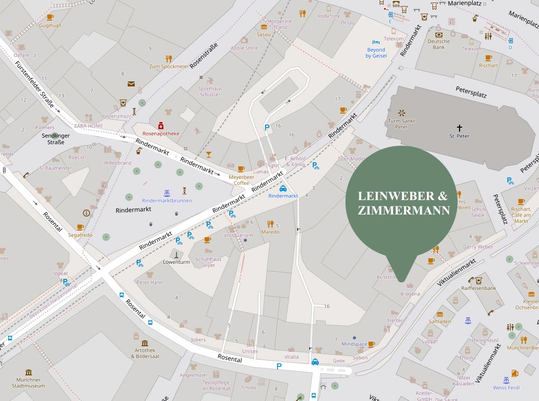 Open Street Map, Ausschnitt München Viktualienmark, Lage der Kanzeli Leinweber & Zimmermann
